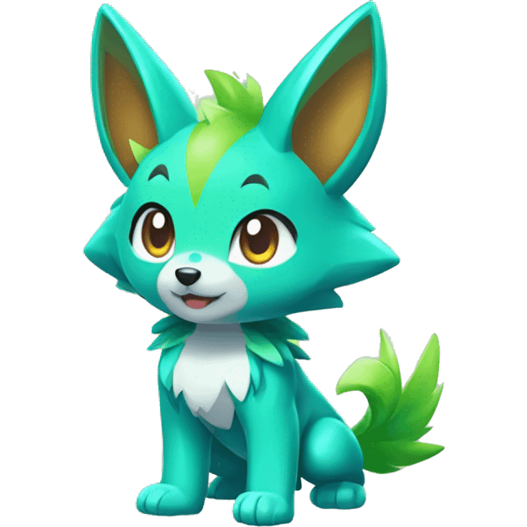 Cute Colorful Shiny Chibi Lime-Green Fakémon-Wolf-Pokémon Full Body emoji