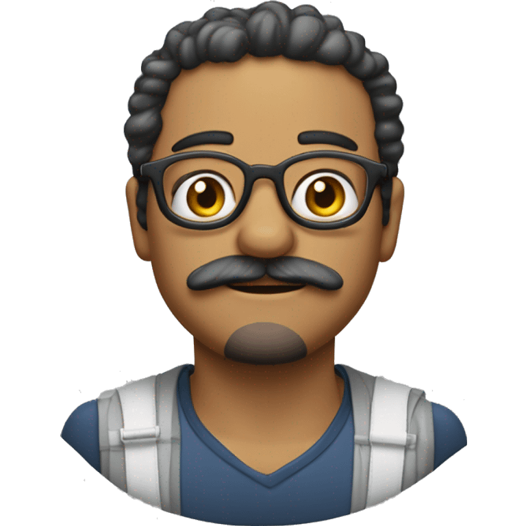 menino pardo com cabelo curto, oculos redondo, bigode e cavanhaque emoji