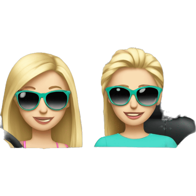 two girls with blonde hair and sunglasses driving a turquoise renault cabrio  emoji