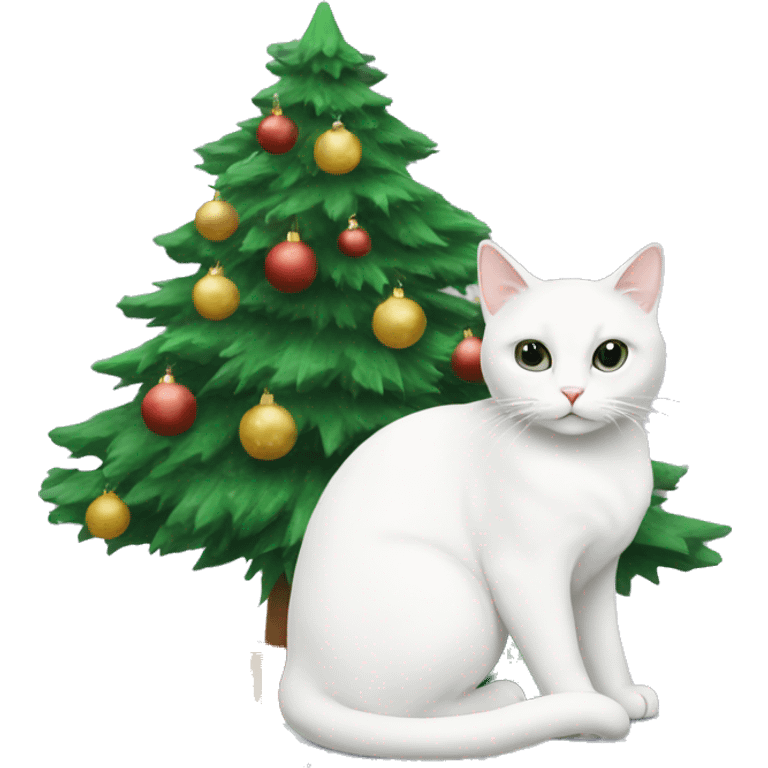 White cat sitting Christmas tree  emoji