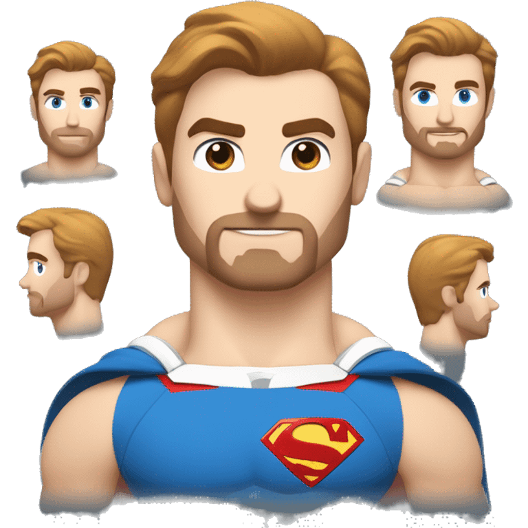 White superman, redish hair, blue eyes, redish brownish facial hair, muscular body emoji