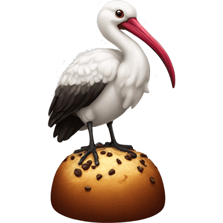 An Australian ibis standing on top of a Christmas pudding emoji