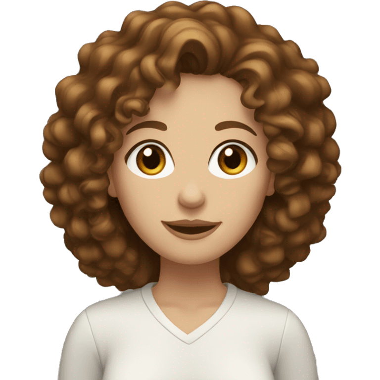 White woman with brown curly hair and brown eyes emoji