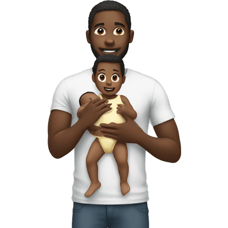 Black Man holding a baby and holding baby oil emoji