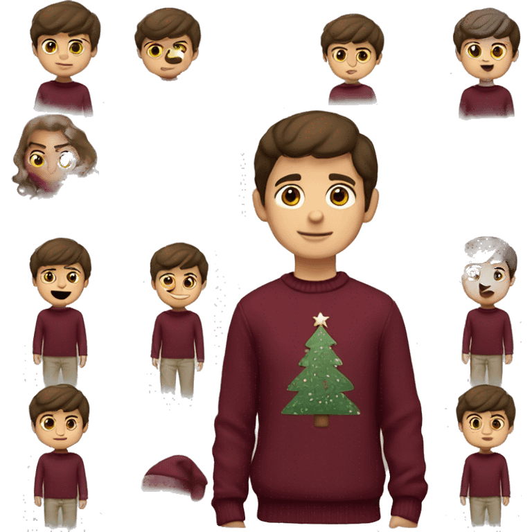 winter, christmas, hispanic, short brown hair, boy, brown eyes, child, full body, burgundy sweater emoji