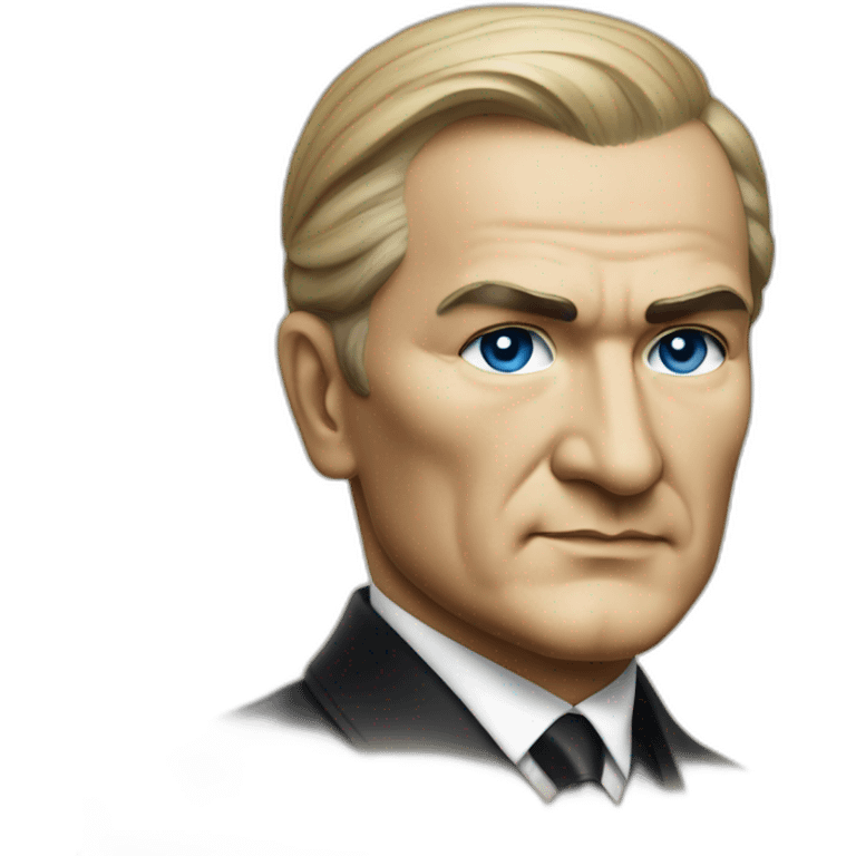 a portrait of mustafa kemal ataturk with blonde hair and blue eyes looking at turkey flag emoji