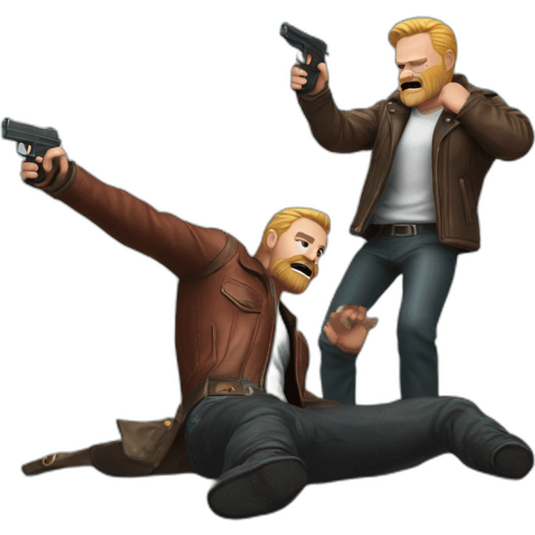 biff wiff santa beard wearing a leather jacket (full body, ios17)strandling a man and holding a pistol pointing it down at the head of a man laying on the ground emoji