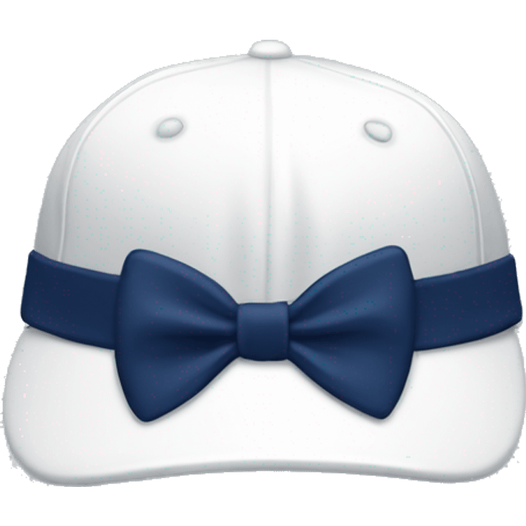 a white baseball hat with a navy blue bow on it emoji