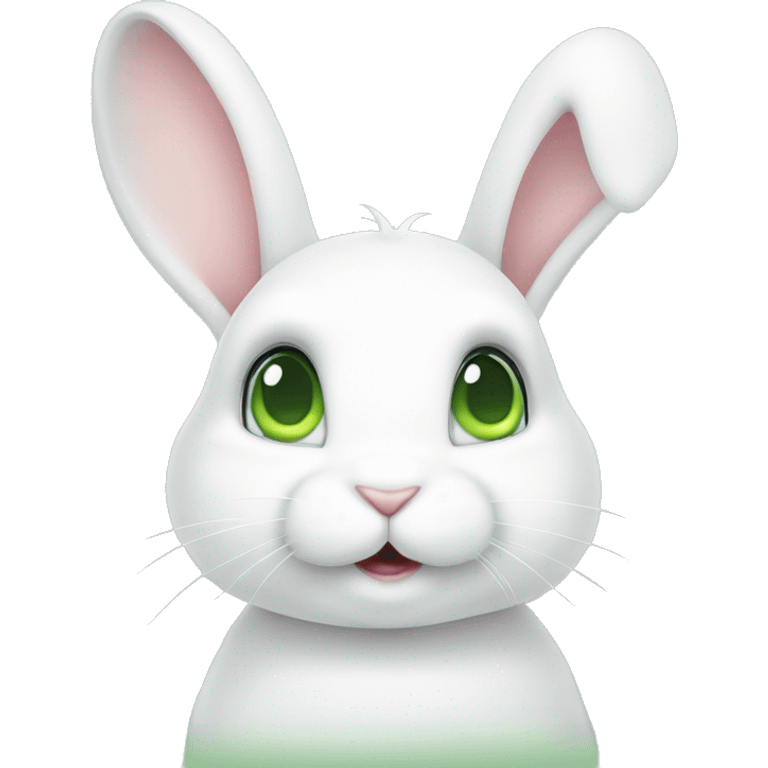 Cute White bunny with light-green eyes and a question mark above her bunny head emoji