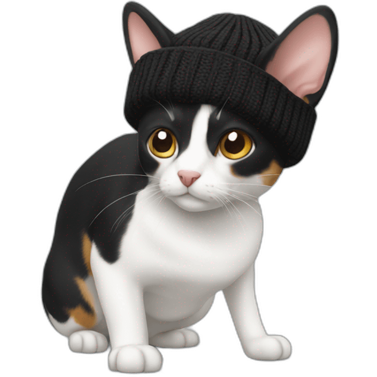 japanese bobtail with a black beanie emoji