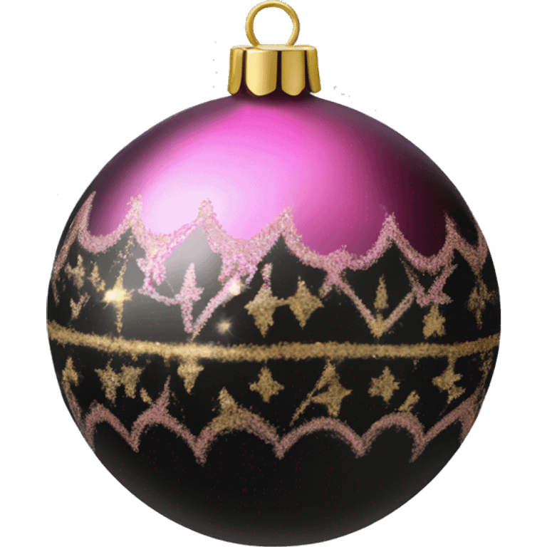 Realistic black and pink metallic christmas bauble with gold accents.  emoji