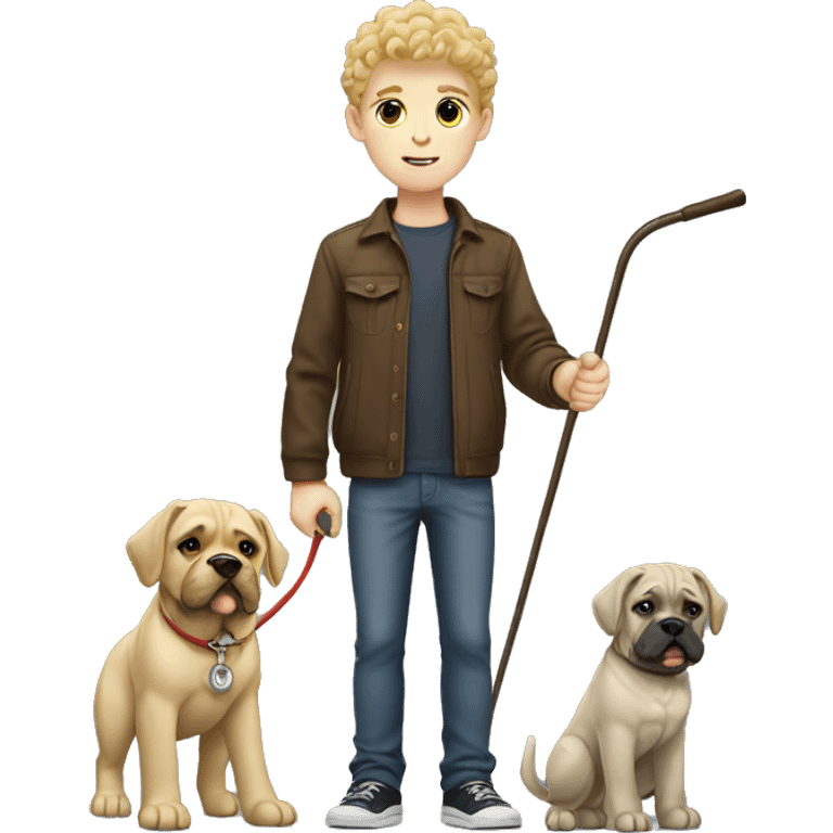 white boy with curly blonde hair standing alongside a cane-corso emoji