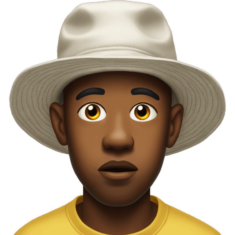 Tyler the creator wearing a bucket hat, looking perplexed emoji