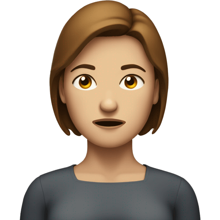 angry faced, questioning, brown-haired, white woman figure with two hands put on the sides of her belly emoji