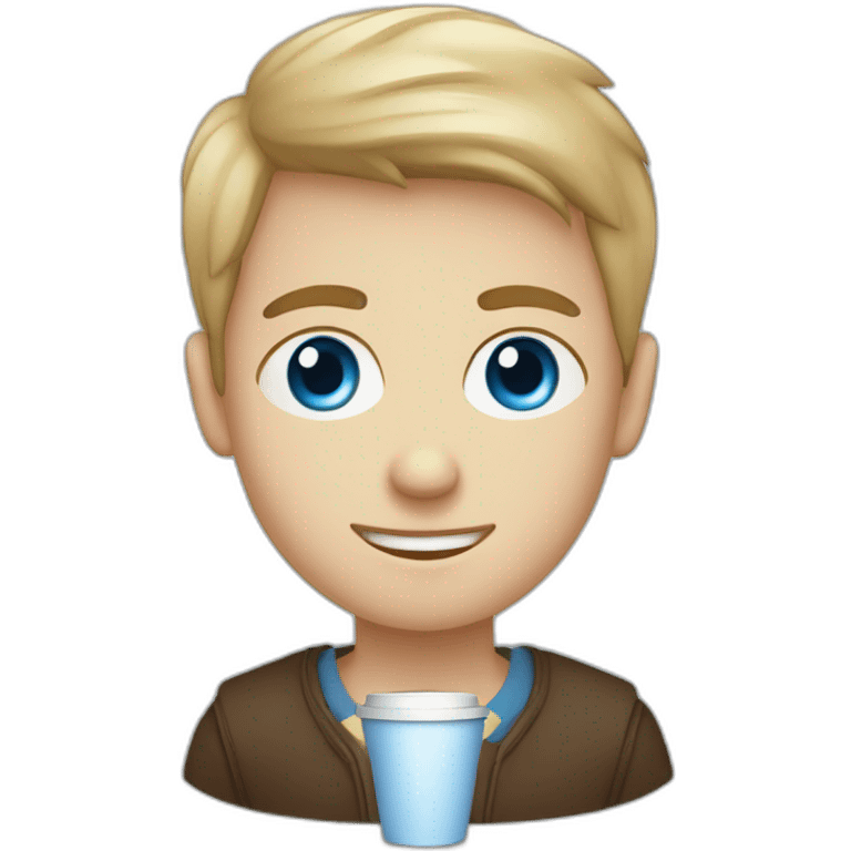 white blue eyed boy with a disposable cup of Coffee emoji