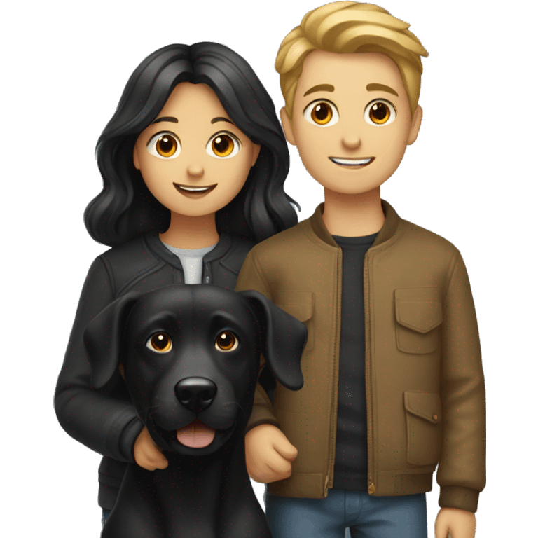 Boy and girl with black dog emoji