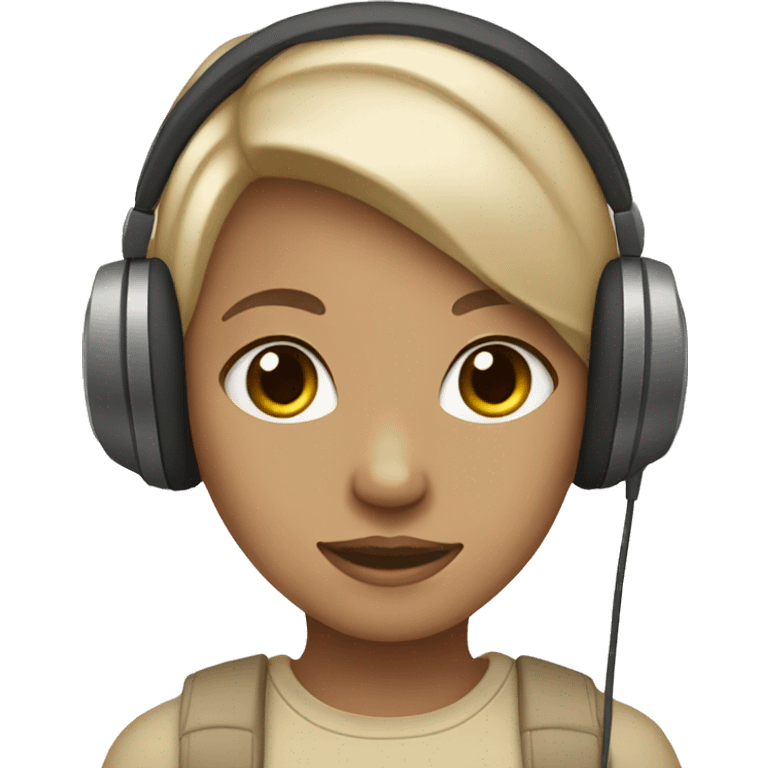 girl wear beige headphones with beige bows emoji