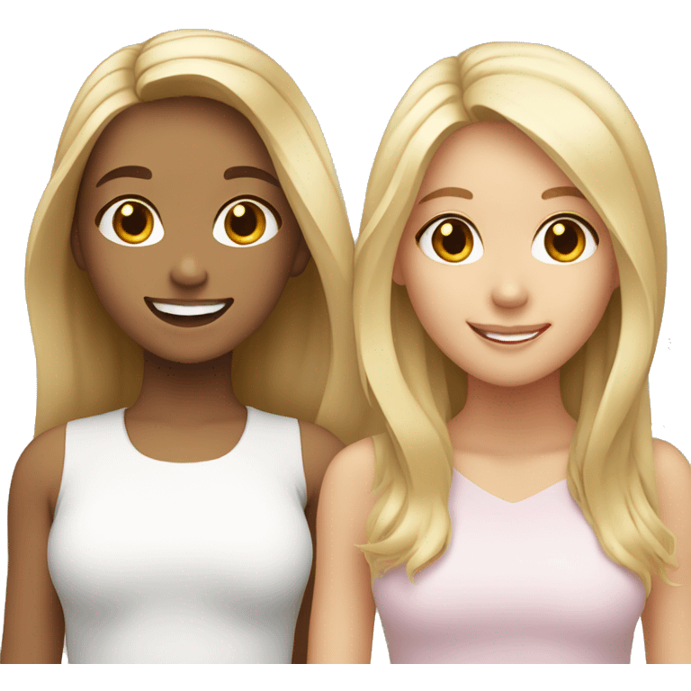 smiling girls with blonde hair girl on left has brown hair emoji