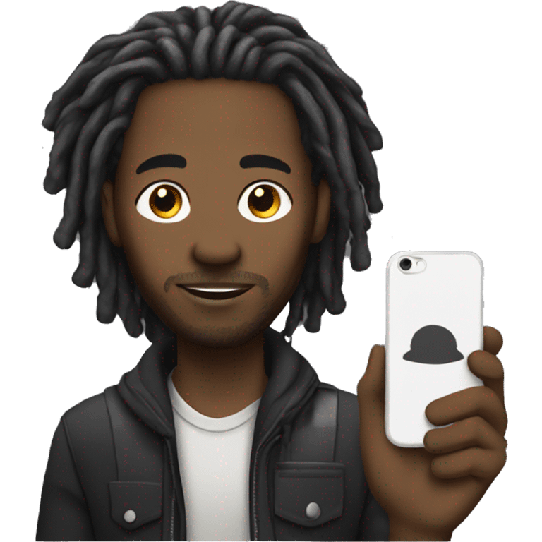 Black man with dreadlocks holding his phone emoji