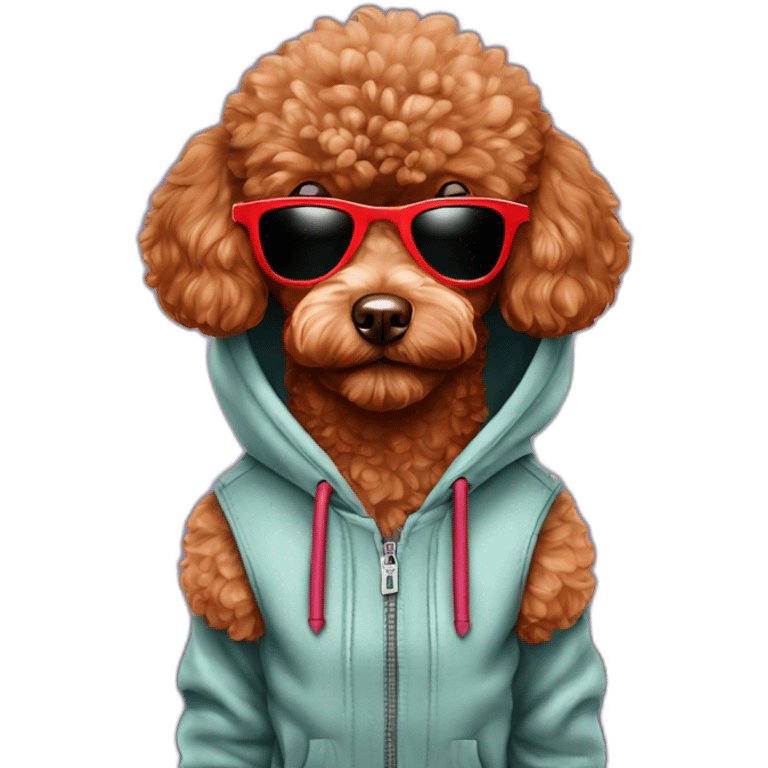 Cool red toy poodle with sunglasses and hoodie emoji