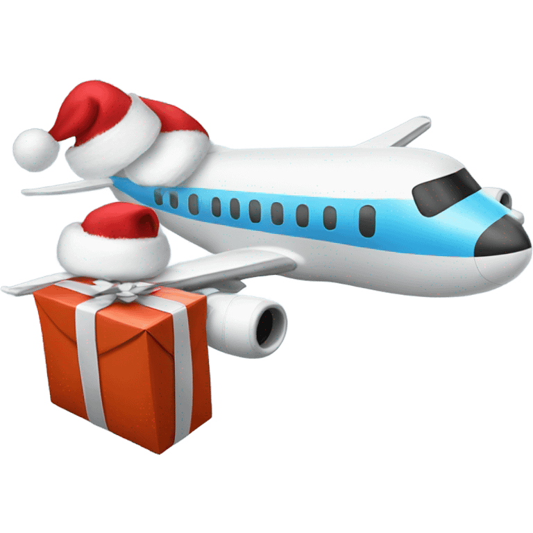 Plane with a Santa hat carrying and present bag emoji