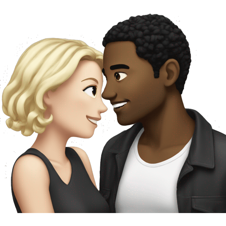 romantic moment between lovers black guy and white gurl with black hair  emoji