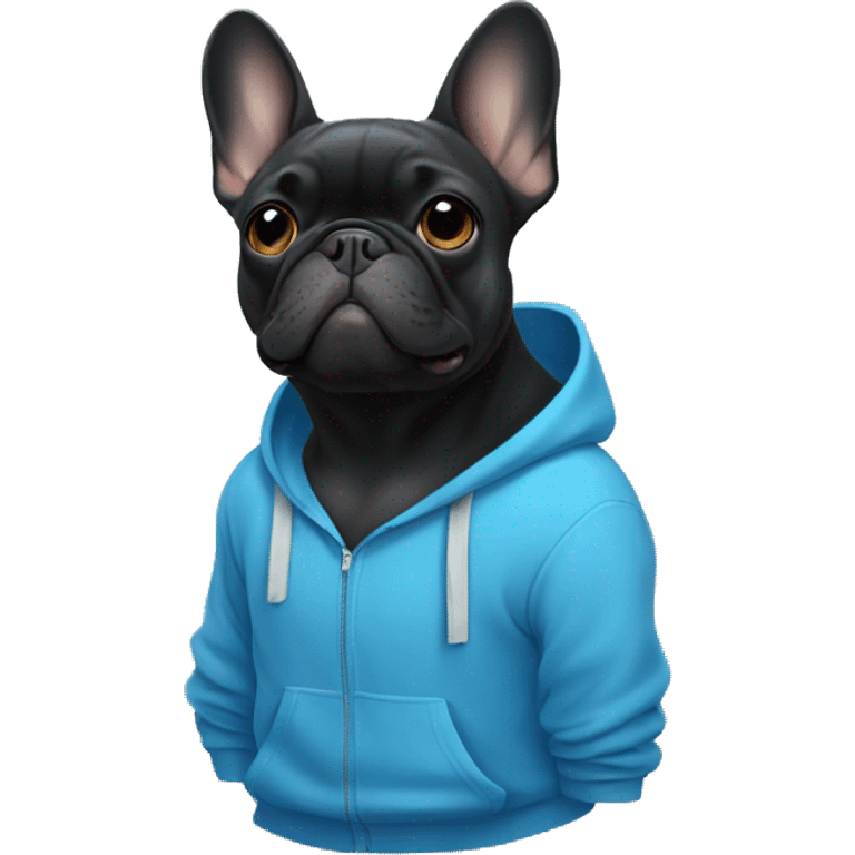 Black French bulldog in a blue hoodie  emoji