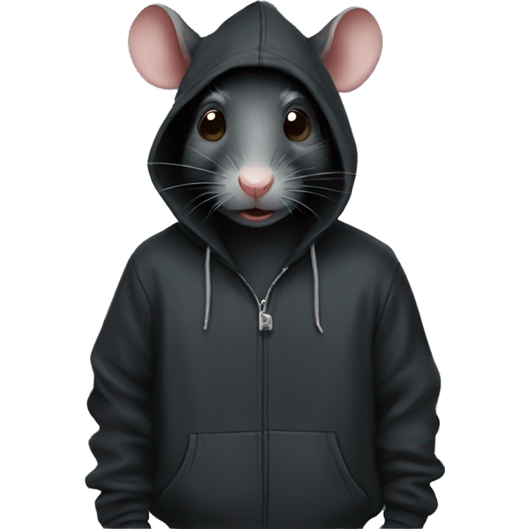 Black rat wearing a hoodie emoji