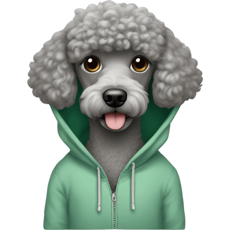 gray poodle wearing a sage green hoodie emoji