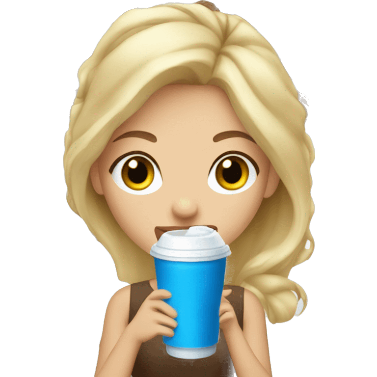 blonde girl with blue eyes drinking iced coffee emoji