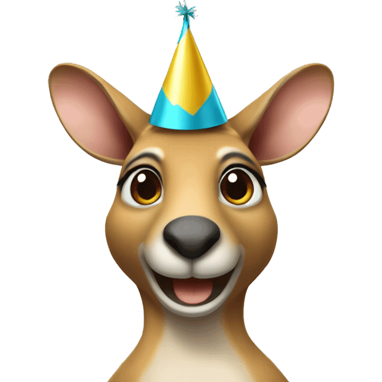 A birthday kangaroo with a party hat emoji