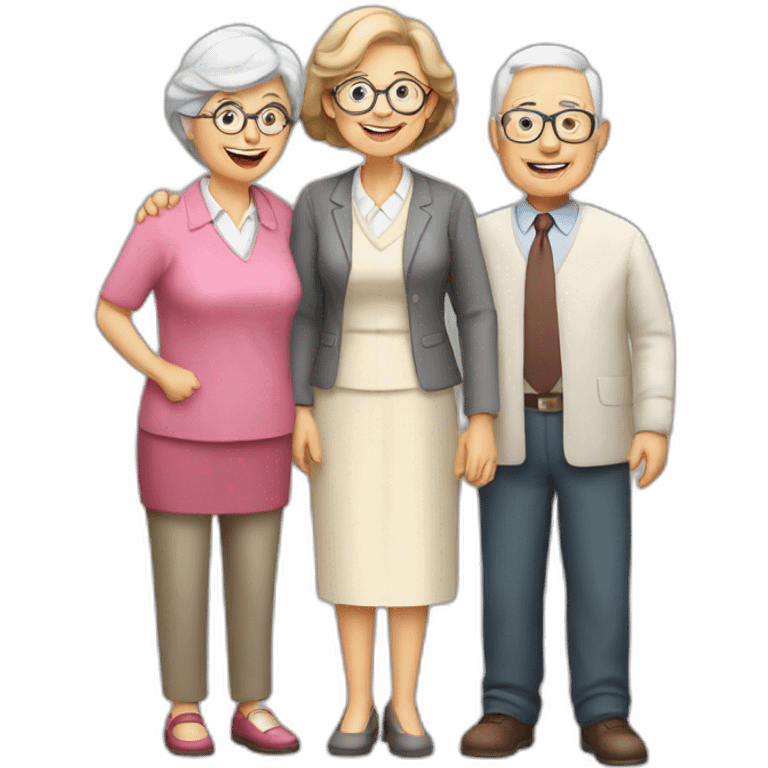 Seniors together with older lady teacher emoji