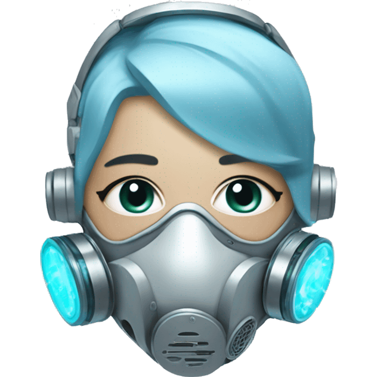 Pastel blue hair cyborg with silver respirator mask and circuits emoji