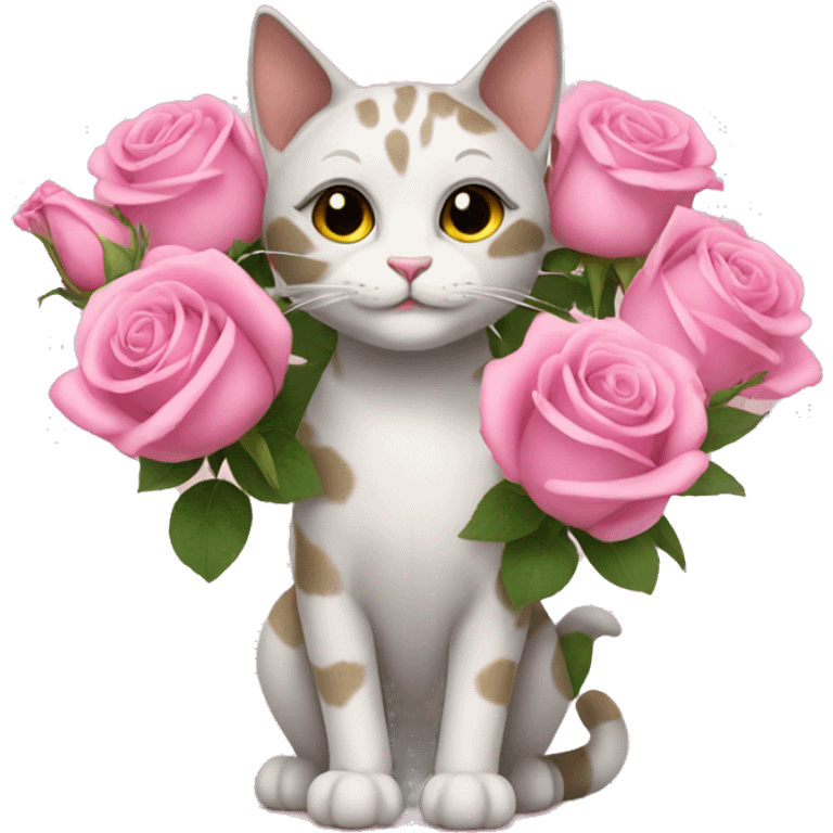 Cat with pink roses bouquet  emoji