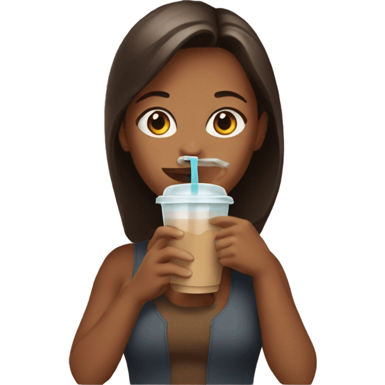 Girl drinking a cup of iced coffee emoji