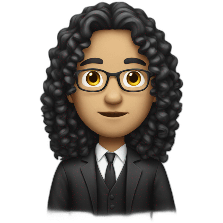 white lawyer with curly black long hair emoji