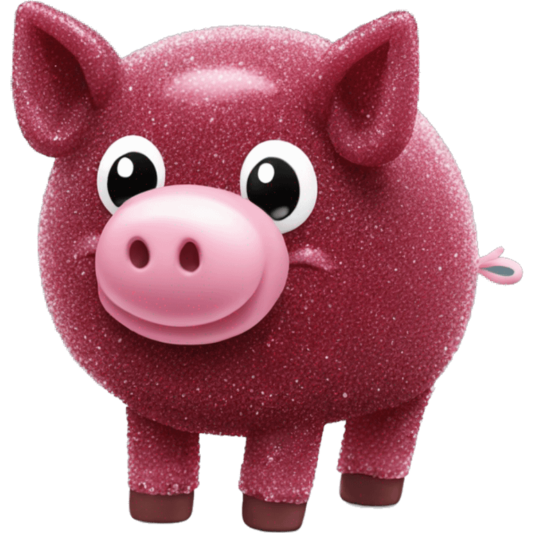 Sparkling Pig made of maroon sparkling sour candy laces andc sweets walking covered in sugar  emoji