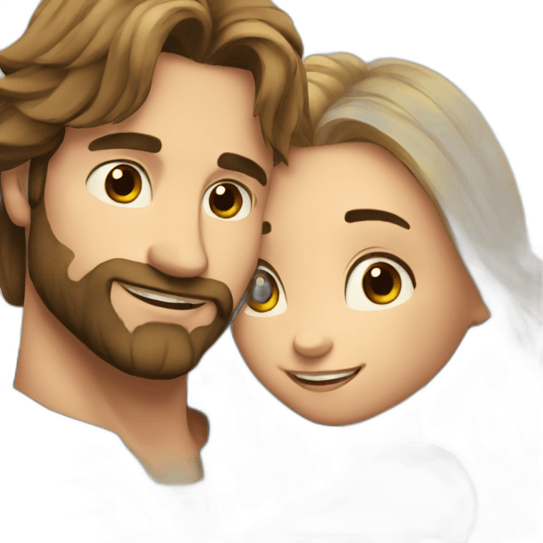 Handsome man whith long hair and beard hugging pretty girl emoji