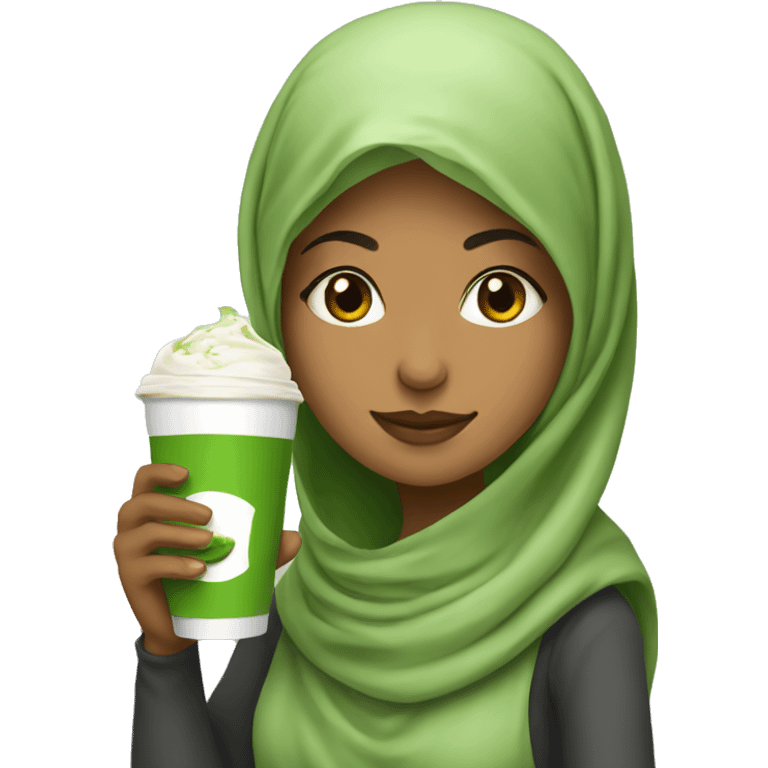 Muslim-girl-drinking-matcha-latte emoji