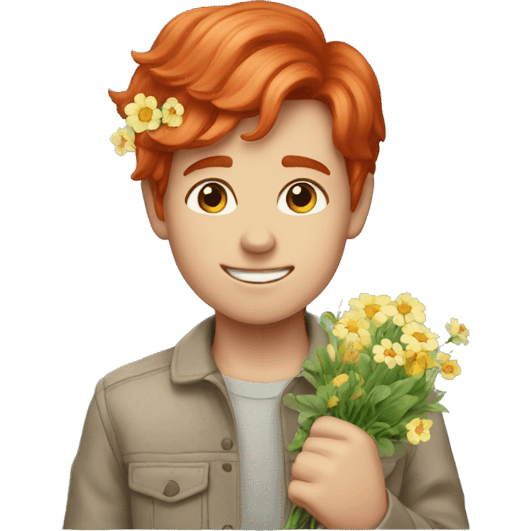 a red hair boy with flowers emoji