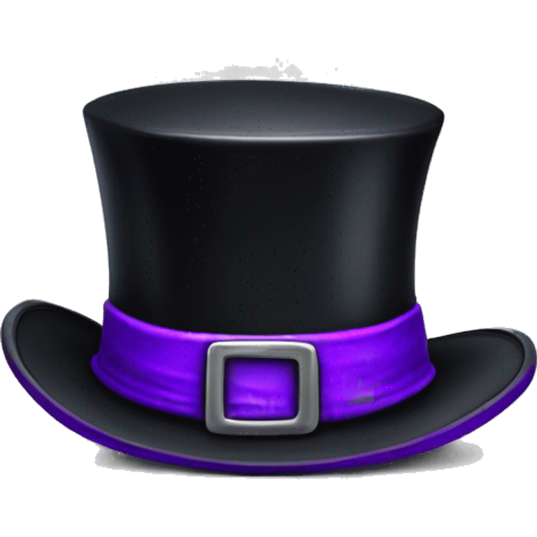 Realistic isolated black voodoo top hat with purple buckle around top of hat. emoji