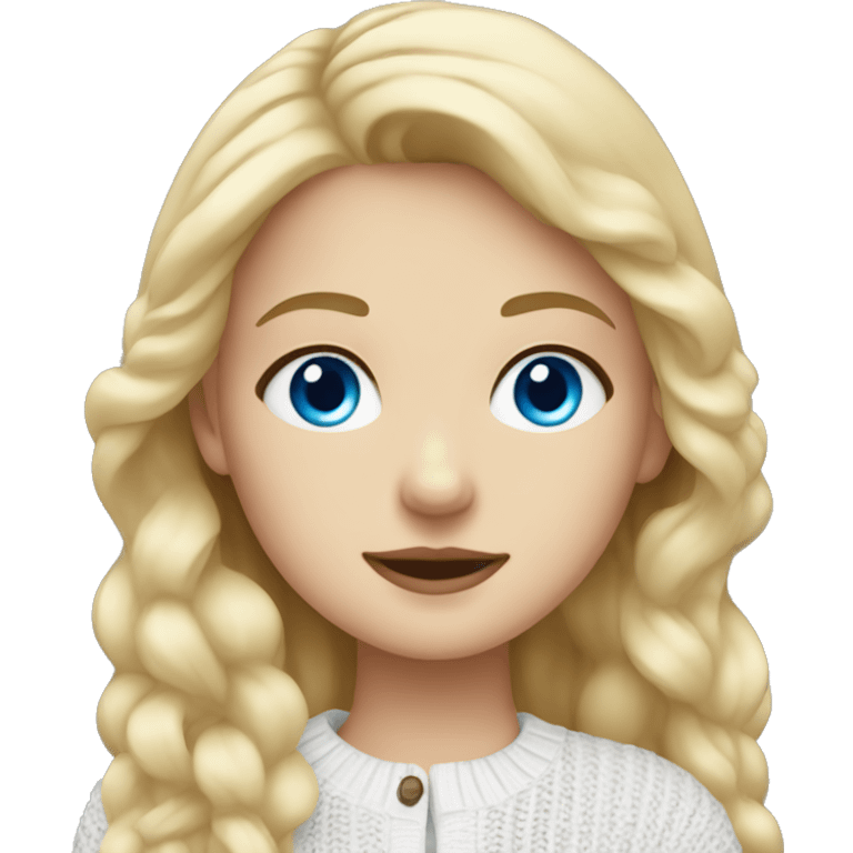 blonde girl with blue eyes wearing white knitted cardigan  emoji