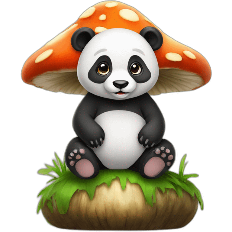 Cute panda sitting on a mushroom emoji