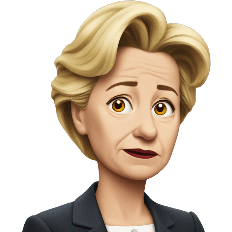 photorealistic Ursula von der Leyen sad emoji