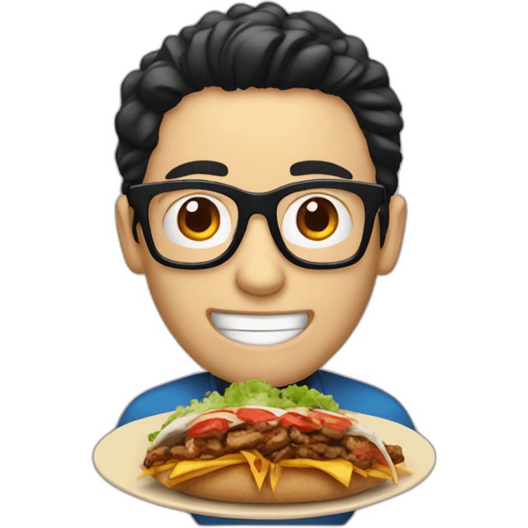 white man with black hair and nerd glasses eating kebab emoji