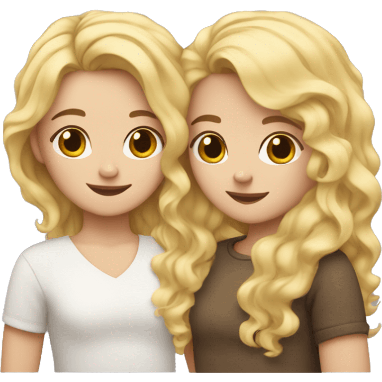 One girl withe brown wavy hair hugging another girl with blonde hair emoji