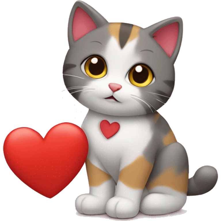 gatito tricolor tierno con corazones emoji