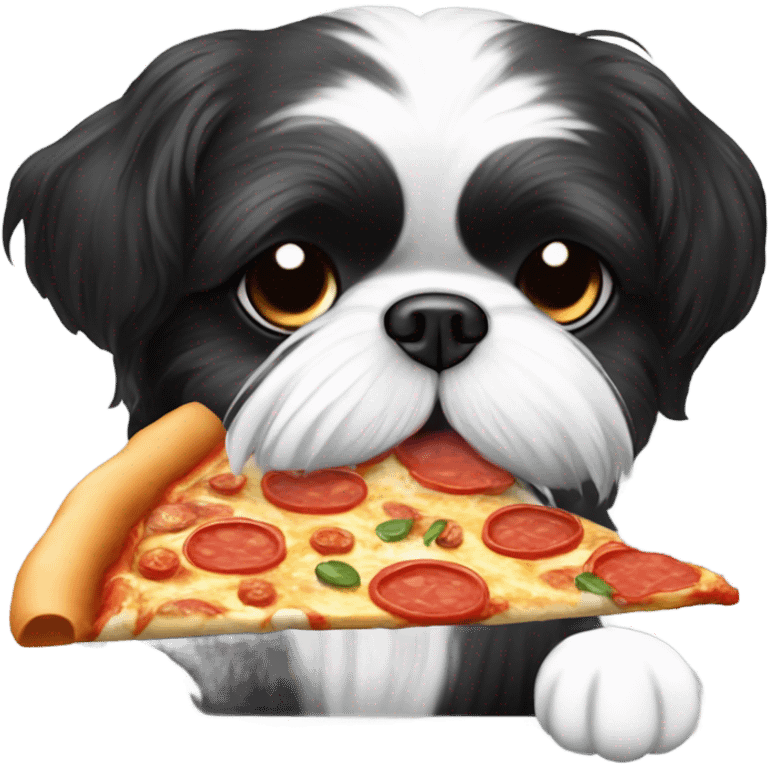 black and white shihtzu eating pizza emoji