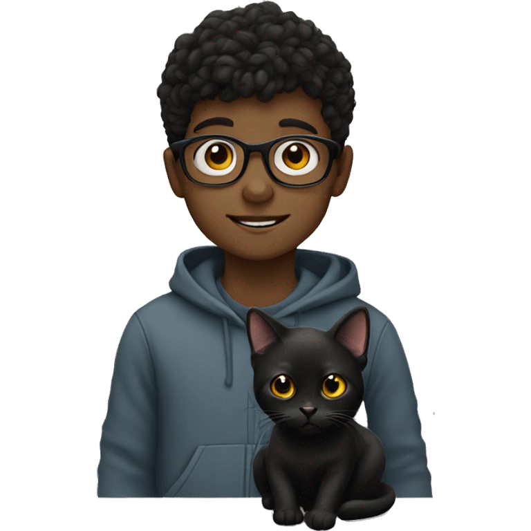 Boy with glasses with a black cat emoji