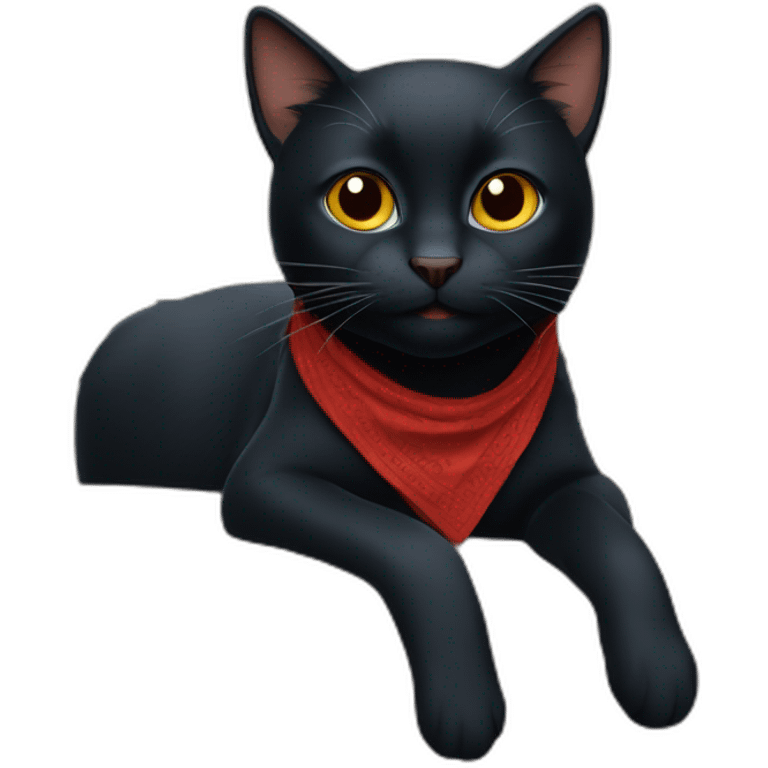 A black cat with a red bandana clawing at a blue sofa emoji